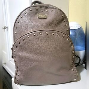 Michael Kors Abbey Studded Pebbled Leather Backpack Taupe